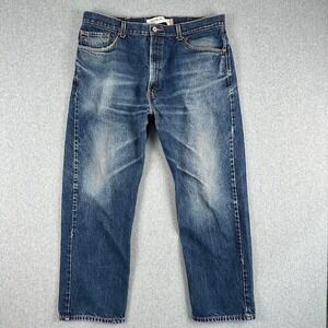 Vintage‎ Y2K Levi 505 Jeans Mens 37x29 Dark Wash Regular Distressed Denim Pants